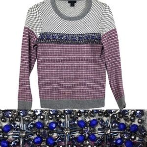 J. Crew Collection Jeweled Sweater Gray Pink XS